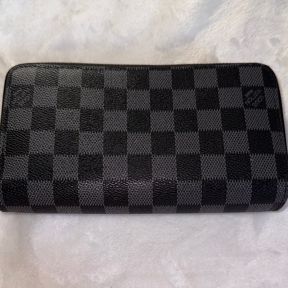 Designer Checkered Black Zip-Around Wallet, not real